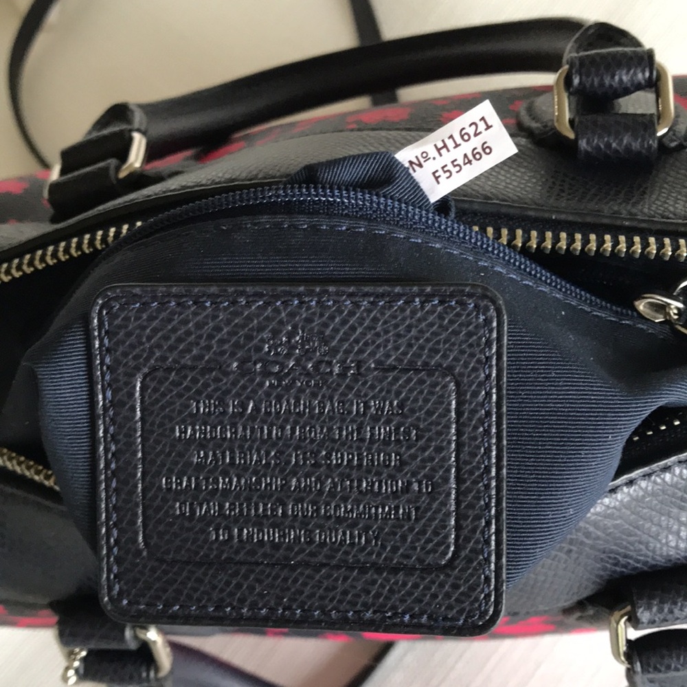 Coach Mini Bennet Prairie Calico Floral Satchel Purse, F55466, Navy / Pink - Picture 4 of 16